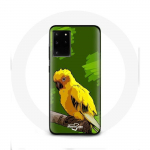 Coque pour Samsung Galaxy S11 Plus Oiseaux de Perruches jaune Fond Vert geltona
