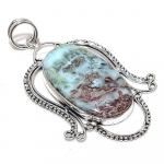Natural Caribbean Larimar Gemstone 925 Sterling Silver Pendant 3.19 d2j43