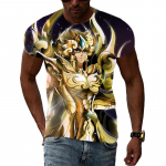Auksinis Saint Seiya Anime Tema &Scaron;aunūs 3D Spaudos Paveikslėliai Esteti&scaron;ka Asmenybė Vyrams ir Moterims Apvalia I&scaron;kirpte Trumpomis Rankovėmis Mar&scaron;kinėliai Vir&scaron;us 6XL