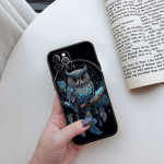 ED12 Cartoon Art Owl telefono dėklas, skirtas iPhone 6 6s 7 8 11 12 13 14 15 XS Pro Max XR X SE Samsung S20 S21 S22 S23 S24 FE Ultra Plus Lite S21S A55 iPhone XR tamsiai mėlyna