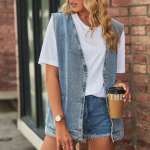 Kauboji&scaron;ka liemenė, Camisole, madinga džinsinė liemenė be rankovių L