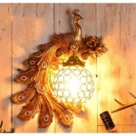 Retro dviejų spalvų povas sieninis &scaron;viestuvas Creative Gold White lempos LED kri&scaron;tolo metalo &scaron;viesos koridoriaus apdaila right side mėlyna