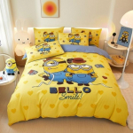 Antklodės užvalkalas, Minionų namų miegamojo patalynės komplektas, mielas spaudinys, berniukams, mergaitėms ir vaikams, animacinis trijų dalių komplektas 155x220cm 135x200cm