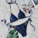 Seksualus bikinis maudymosi kostiumėlis kri&scaron;tolinis deimantas dalomas moteri&scaron;kas maudymosi kostiumėlis L mėlyna