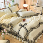 Princesės stiliaus vienspalis nėrinių plovimo medvilnės lovos keturių dalių seersucker nėrinių dvigubas antklodės užvalkalas 1.8 meter bed