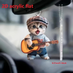 Žavus akrilinis plok&scaron;čias 2D gitaros, katės, automobilio veidrodėlio ornamentas &ndash; namų ir transporto priemonės dekoracija, mokyklinės kuprinės pakabukas