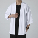 Vyri&scaron;ki lengvi kimono tradiciniai japoni&scaron;ki drabužiai vyri&scaron;ki atviri priekiniai megztiniai, apsiaustas &scaron;varkas, paltas juodas L juoda