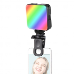 Andoer W64RGB Mini Clip-on RGB vaizdo lemputė Mobiliojo telefono užpildymo lemputė plan&scaron;etinio kompiuterio vaizdo konferencija juoda