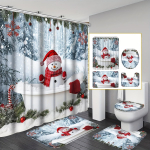 4 vnt. Vonios du&scaron;o užuolaidų rinkinys Kalėdinė vonios užuolaida su 12 kabliukų Neslystantys kilimėliai Tualeto dangčio kilimėlis Vonios pertvara 4Pcs