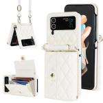 Lanyard Crossbody Wallet telefono dėklas, skirtas Samsung Galaxy Z Flip 4 Flip4 5g Rfid blokuojantis organų kortelės lizdą, grotelės odinis dangtelis Galaxy Z Flip4 balta