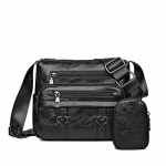 Moteri&scaron;kas mink&scaron;tas odinis krep&scaron;ys Crossbody Bag Multi-Pocket Didelės talpos pečių krep&scaron;ys motinai juoda