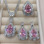 SACE GEMS Klasikinio vario lydinio cirkonio žiedas auskarai pakabukai karoliai papuo&scaron;alų rinkiniai vestuvių vakarėlio dovanos Open rožinė