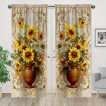 2 vnt. Eleganti&scaron;kos auksinio gėlių ra&scaron;to užuolaidos namų dekorui, langų apdaila miegamajam, biurui, virtuvei, svetainei ir darbo kambariui W60H150(CM)x2PCS&Hook