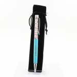 Pierres et Min&eacute;raux. Stylo min&eacute;raux Quartz rose du Br&eacute;sil. Couleur Bleu turquoise.