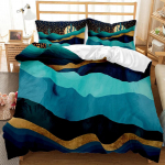 Marmurinis antklodės užvalkalų rinkinys Juodas Baltas Auksinis Abstrakti marmuro tekstūra Spausdintas Juodas Baltas Dvigulis Karalienės Karali&scaron;ko dydžio Poliesterio patalynės rinkinys EU single(135x200cm)