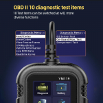 OBD II skaitytuvas, automobilio variklio gedimų kodų skaitytuvas, akumuliatoriaus testeris, CAN diagnostikos įrankis 12V benzininiams transporto priemonėms, juodas juoda
