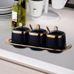 3 Pack Ceramic Spice containers, Container Set, Condiment Pots Set,Seasoning Box with Porcelain juoda