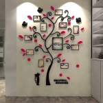 Happy Tree nuotraukų rėmelis Medis 3D lipdukas Nuotraukų siena Svetainė Miegamasis &Scaron;iltas paveikslėlio medžio lipdukas Kūrybi&scaron;kas namų dekoravimas M rožinė raudona spalva