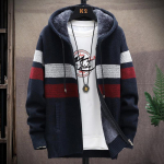 Megztinis Vyri&scaron;ki Megztiniai Paltai Žieminis Fleece Megztas Megztinis Striukė &Scaron;iltas Užtrauktukas Vilna su gobtuvu Megztinis XXL tamsiai mėlyna spalva