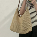 WTEMPO Moteri&scaron;kas rankų darbo austas krep&scaron;ys Vintage ne&scaron;iojamas krep&scaron;ys Universalus žolės austas krep&scaron;ys, didelės talpos vienvietis pečių krep&scaron;ys 34*11*27cm gelsvai ruda