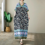 Trumpomis rankovėmis Didesnio dydžio medvilninė satino vintažinė gėlėta nauja suknelė moteri&scaron;ka laisvalaikio ilga vasarinė suknelė