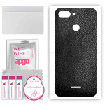 apgo Protective Skin Sticker for the back compatible with Xiaomi Redmi 6, Wrap Film, Foil, Vinyl - Pattern Black Leather