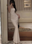 Moterų eleganti&scaron;ka seksuali &bdquo;Bodycon&ldquo; undinėlės suknelė vasarai, nauja mados dirželio vakarėlio podiumo chalatas korėjieti&scaron;ka moteri&scaron;ka ilga vestidos M balta