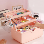 Kompakti&scaron;ka pirmosios pagalbos laikymo dėžutė su rankena 3 skyriais ne&scaron;iojamasis kelionių organizatorius rožinė