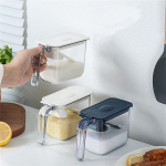 Skaidrūs pagardų kanistrai, prieskonių indeliai su dangteliais ir &scaron;auk&scaron;tais, prieskonių dėžutė su indeliu su cukrumi virtuvei