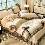 Princesės stiliaus vienspalis nėrinių plovimo medvilnės lovos keturių dalių seersucker nėrinių dvigubas antklodės užvalkalas 1.5 meter bed