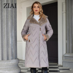 ziai Žieminė Moteri&scaron;ka Parka Kailinė Apykaklė Gobtuvo diržas Storas &Scaron;iltas Paltas Madinga Ilga Striukė Dygsniuotas paltas Moteri&scaron;ki drabužiai ZR-20695 L kupranugaris