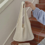 Koreieti&scaron;ko tinginio stiliaus megztas rankinis krep&scaron;ys - Didelės talpos, vienspalvis, tu&scaron;čiavidurio dizaino vilnonis pirkinių krep&scaron;ys abrikosas