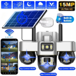V380 PRO Saulės kamera 4G 15MP 3 PTZ Objektyvai Žmogaus Aptikimas 3 Ekranai Saugumo Stebėjimas Naktinis Matymas Vandeniui Atspari CCTV Saugumo Apsauga WIFI Camera