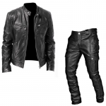 Vyri&scaron;kas PU odos viduramžių Cosplay kostiumas (striukė ir kelnės) (Ruduo/Žiema) 5XL
