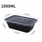 1000ml Stiklinė vienkartinė i&scaron;sine&scaron;imui pietų dėžutė Indai Galima &scaron;ildyti mikrobangų krosnelėje Stačiakampė Juoda plastikinė lėk&scaron;tė Maisto pakuotės dėžutė
