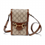 Gucci Horsebit 1955 GG Supreme Mini rankinė per petį, smėlio spalvos drobė, rudos odos, unisex, kasdieniam pirkiniui, kelionėms, vertikalus telefono dėklas 625615-92TCG-8563 Gift Set(Basic Set+Box+Shopping Bag)