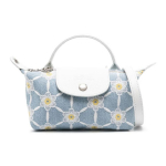 Longchamp Le Pliage Didelė Džinsinė Pečių/Crossbody Rankinė su Gėlių Siuvinėjimu Moteri&scaron;kos rankinės Dangaus Mėlyna 34205HEW028 Sky Blue