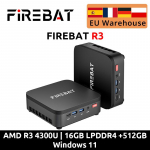 FIREBAT R3 Mini PC AMD Ryzen 3 4300U 8GB/16GB LPDDR4 RAM 256GB/512GB SSD M.2 SATA Windows11 Pro Stacionarus Kompiuteris WiFi6 BT5.2