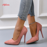 Aphixta 4,72 colio itin auk&scaron;ti stiletto kulniukai moteri&scaron;ki bateliai su kietu pagrindu, biuro, floko, smailus pir&scaron;tas, vakarėlio batai moterims, dideli dydžiai 44 45 5 rožinė