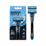 DORCO PACE7 skustuvas, 7 a&scaron;menys, 1 rankenėlė + 2 a&scaron;menys 1 Handle + 2 Blades blue