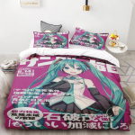 Anime graži mergina Hatsune Miku Balinė antklodės užvalkalų komplektas Patalynė su 1-2 užvalkalais Kambario paaugliams Miegamojo dekoras Gerbėjų dovana 140*200cm/55x79in Single/Twin 3pcs gray