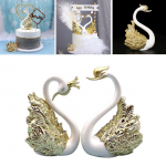 2x Romantic Crown Swan Cake Topper Kepimo Dekoratyvinis Stalvir&scaron;io Dekoras Auksinis auksinė