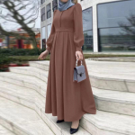 Moteri&scaron;kas vintažinis Dubajus Abaya Turkija Sundress Solid Musulmonic Drabužiai Ilgomis rankovėmis Maxi Ilga Suknelė XXL chaki