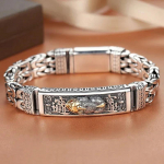 YangFx Sidabro Spalvos Vyri&scaron;kas Apyrankė Dviguba Grandinėlė Taikos Tatuiruotė Asmenybė Populiarus Kinų Stiliaus Retro Kūrybingas Laimingas Moneta Papuo&scaron;alai 20cm