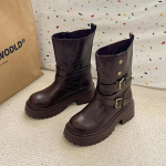 madingi vintažiniai moteri&scaron;ki motociklo batai madingi batai ant riterio trumpi batai rudens žiema kvadratiniai auk&scaron;takulniai moteri&scaron;ki batai 35 ruda