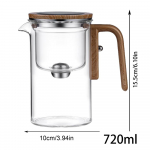 Stiklinis arbatinukas su infuzoriumi 520ML/720ML Arbatinukas Vandens atskyrimas Vidinis magnetas Vienu paspaudimu Magnetiniai jungikliai Arbatos filtravimo puodelių rinkinys