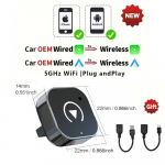 Naujas belaidis &bdquo;CarPlay&ldquo; / &bdquo;Android Auto&ldquo; adapteris, skirtas &bdquo;Android iPhone&ldquo; automobilio jungčių dėžutei, prijungtas prie belaidžio &bdquo;Smart AI Box&ldquo; USB rakto &bdquo;Plug and Play&ldquo; universalus