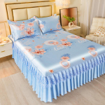 Ledinio &scaron;ilko nėrinių lovos sijonas ir vėsus kilimėlio rinkinys - Kvėpuojantis rotango dizainas 1.8*2.0m with Bedskirt + 2 Pillowcases