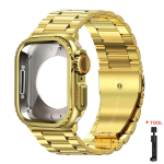 Dėklas+Dirželis Apple Watch Ultra 2 Juosta 49mm 46mm 42mm 45mm 44mm Nerūdijančio Plieno Apyrankė IWatch Series 10 9 8 7 SE Metalinis Dangtelis For Series6SE54 44mm auksas
