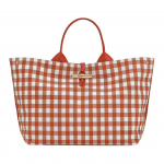 Longchamp Le Roseau Patikrintas Dizainas su Bambuko Sagtimi Medvilnės Mi&scaron;inio Drobės Parduotuvės Krep&scaron;ys Moteri&scaron;kas Krep&scaron;ys Raudonas Baltas 10290HGMM11 Basic Set (Bag)
